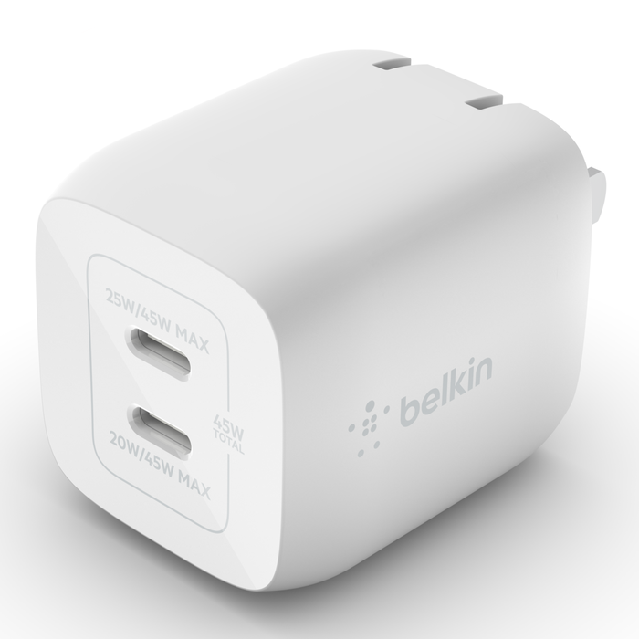 Dual USB-C GaN Wall Charger with PPS 45W, White, hi-res